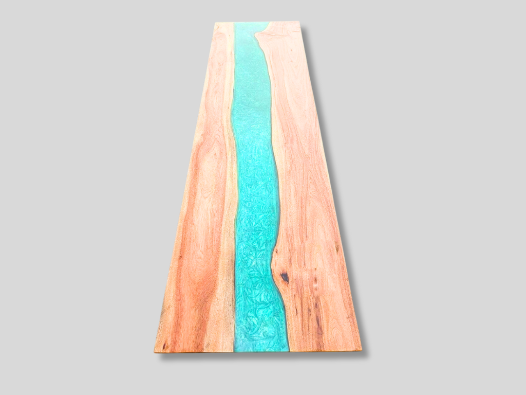 Custom Poplar Wood Blue River Epoxy Table Top for Dining Room Interior Exclusive Furniture 